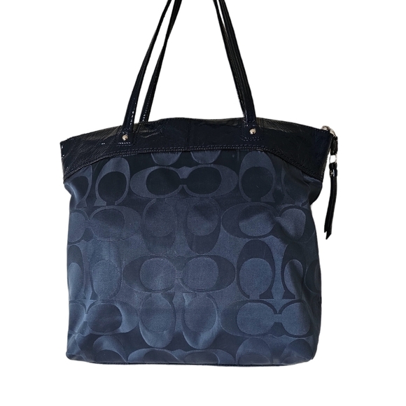 Coach Laura patent leather satin fabric navy blue sholder tote bag. - Picture 4 of 11